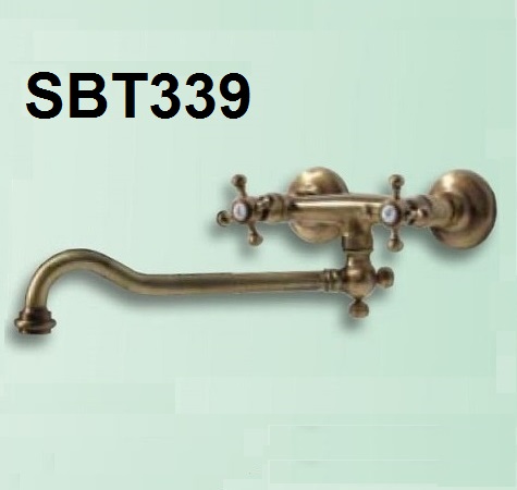 Wall mounted sink tap for cold and hot water with long rotaing neck