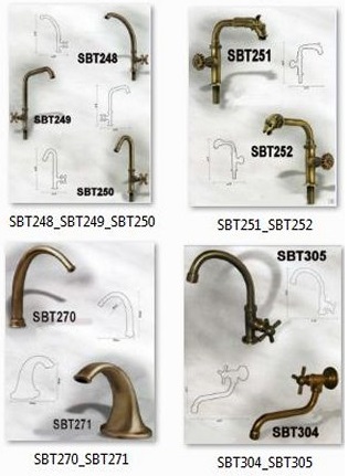 Vintage basin mixers and high rise faucets in brass and bronze