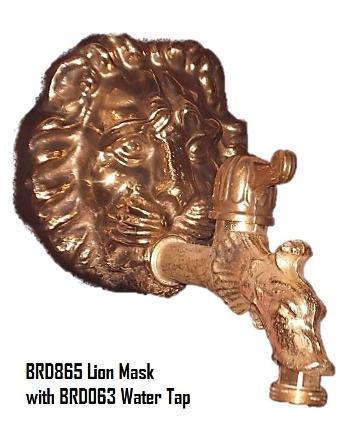 Wall lion head with brass tap