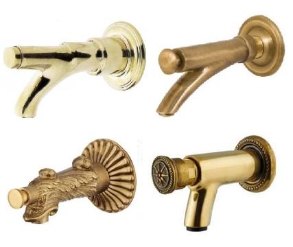 Press button taps for fountains in brass